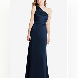 Dessy Midnight Blue Lux Charmeuse One-Shoulder Dress